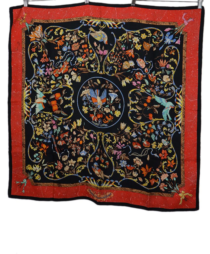 Hermes Black & Red Print Silk Scarf 1