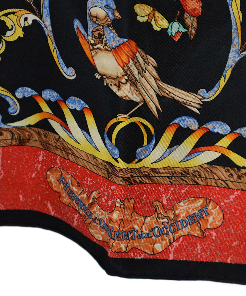 Hermes Black & Red Print Silk Scarf 2