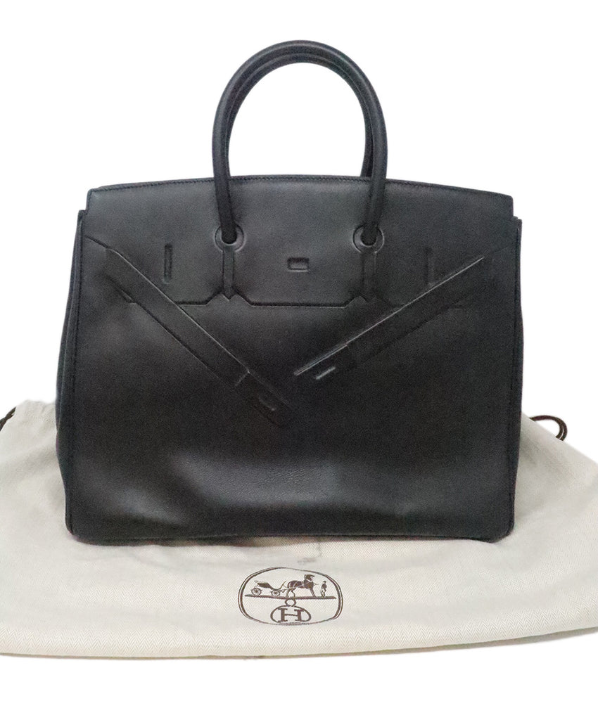 Hermes 35cm Black Leather Shadow Birkin 6