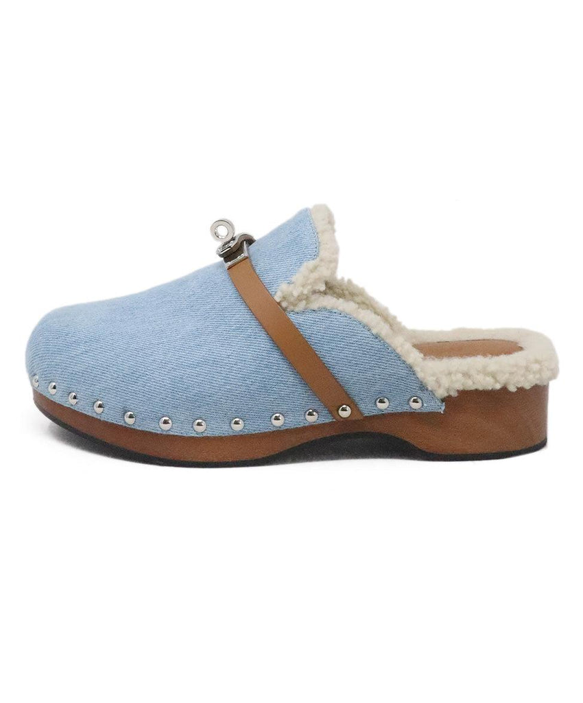 Hermes Denim & Shearling Cayla Mules 1