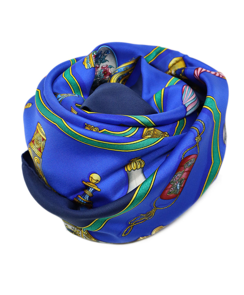 Hermes Blue & Green Print Silk Scarf 