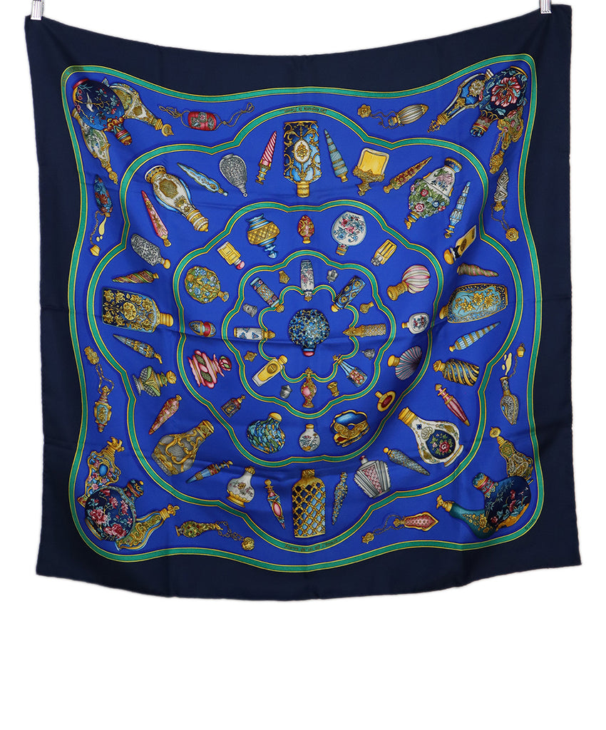 Hermes Blue & Green Print Silk Scarf 1