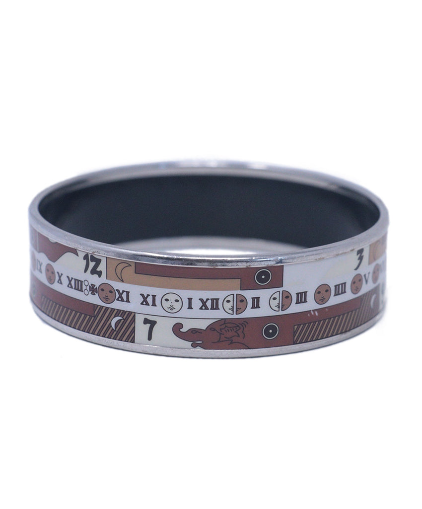 Hermes Brown & White 65 Small Wide Bangle 