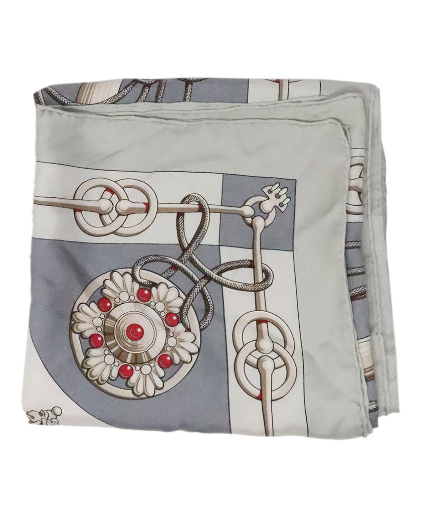 Hermes Grey & Red Silk Scarf 2