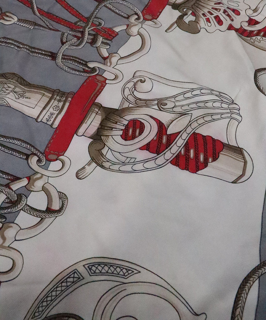 Hermes Grey & Red Silk Scarf 3