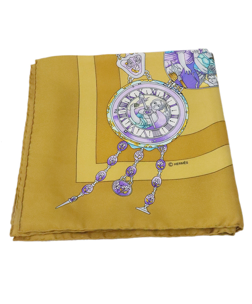 Hermes Mustard Yellow Silk Print Scarf 3