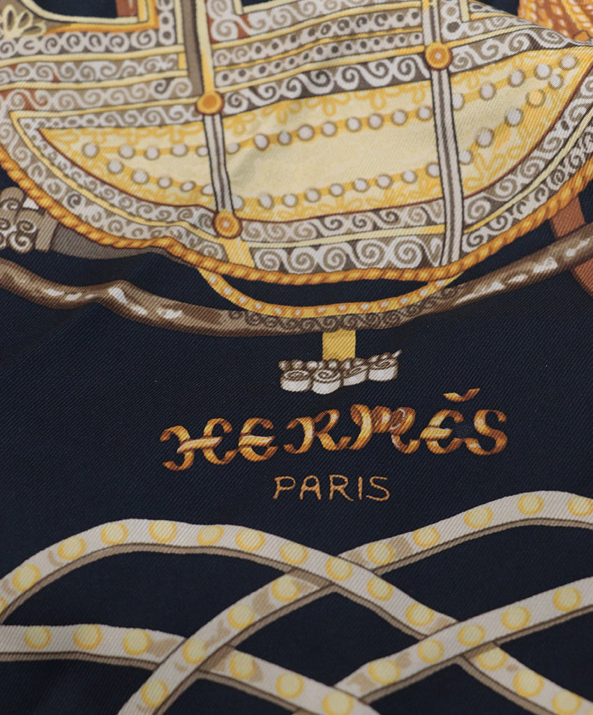 Hermes Black & Gold Print Silk Scarf 5