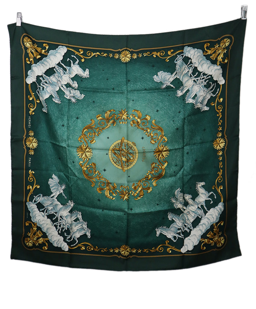 Hermes Green Cosmos Print Silk Scarf 1