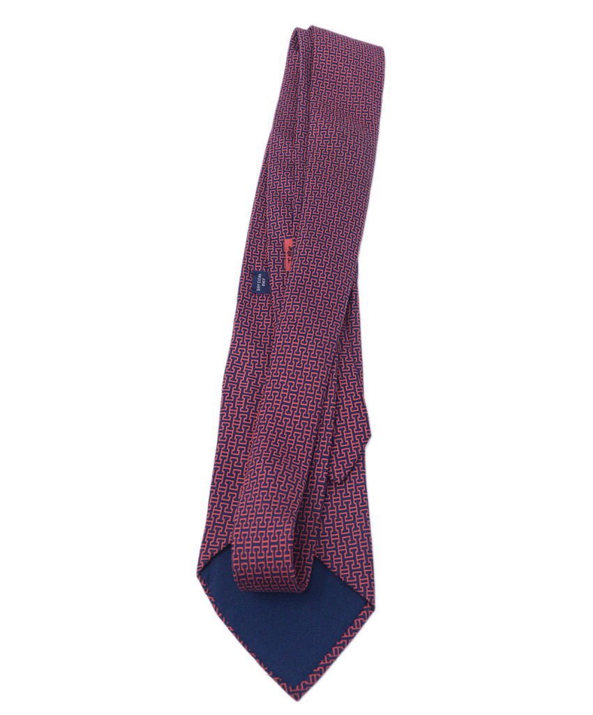 Hermes Red & Blue H Print Silk Tie 1