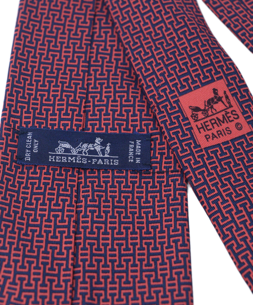 Hermes Red & Blue H Print Silk Tie 2