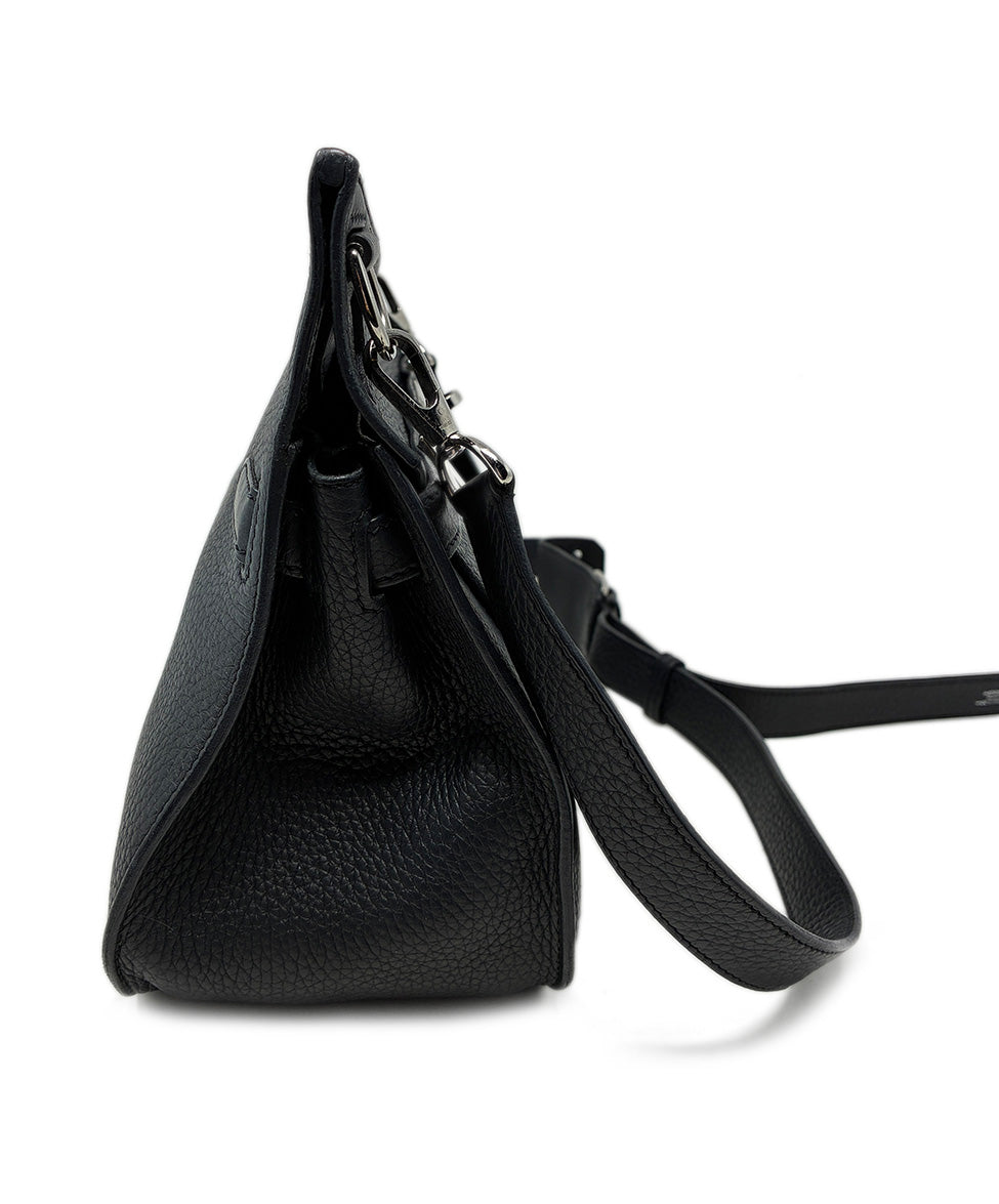 Hermes Jypsiere 28 Black Leather Crossbody w/ Silver Turn lock l