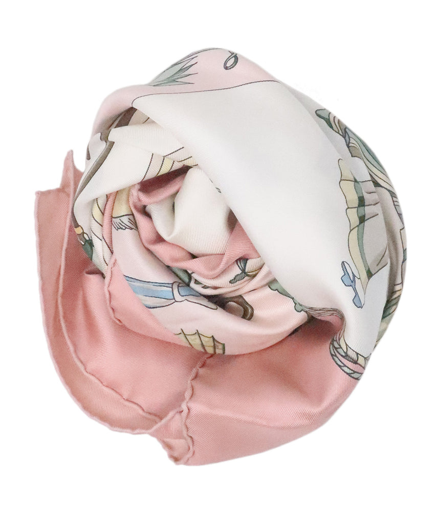 Hermes Pastel Pink & Multicolor Silk Scarf 