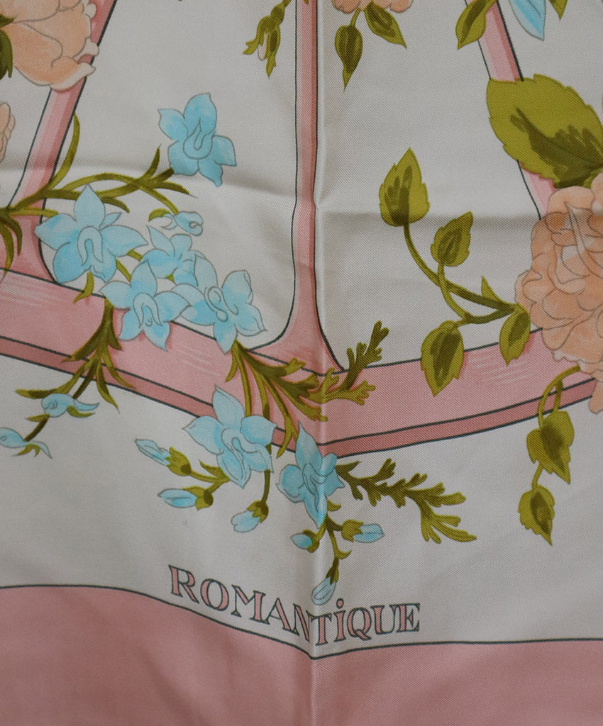 Hermes Pink Floral Print Silk Scarf 2