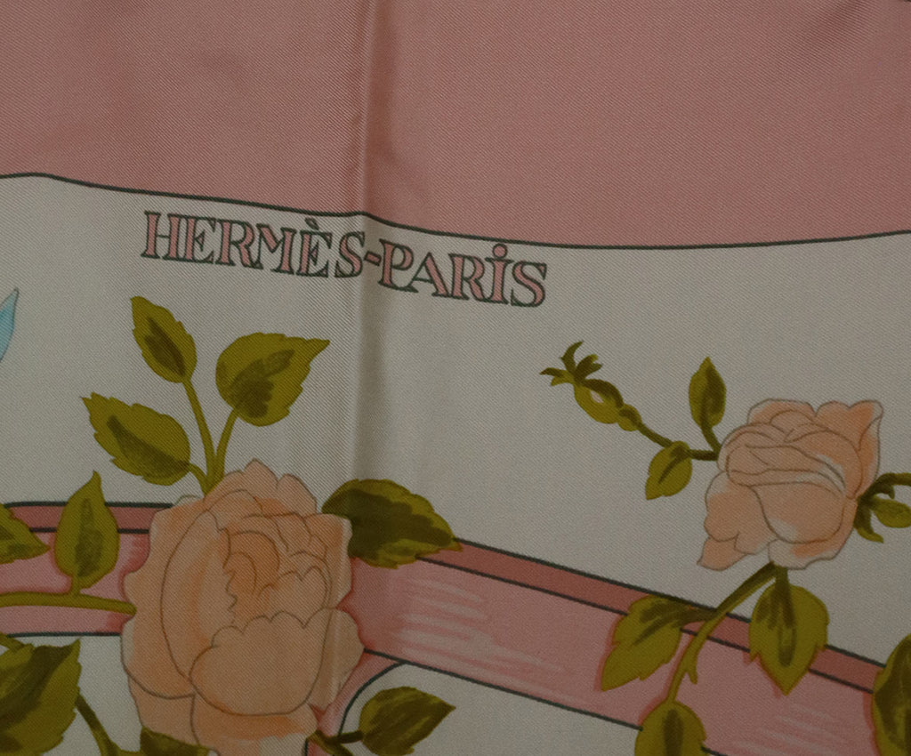 Hermes Pink Floral Print Silk Scarf 3