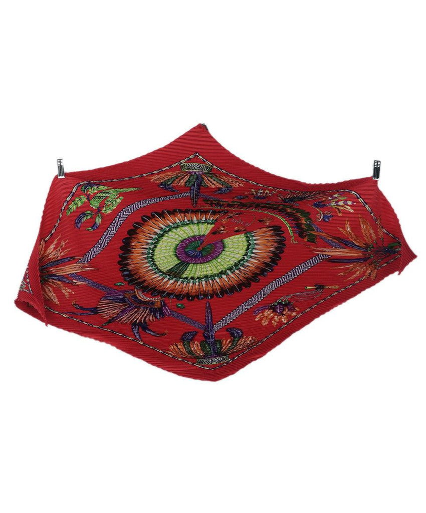 Hermes Red & Multi Print Pleated Scarf 2