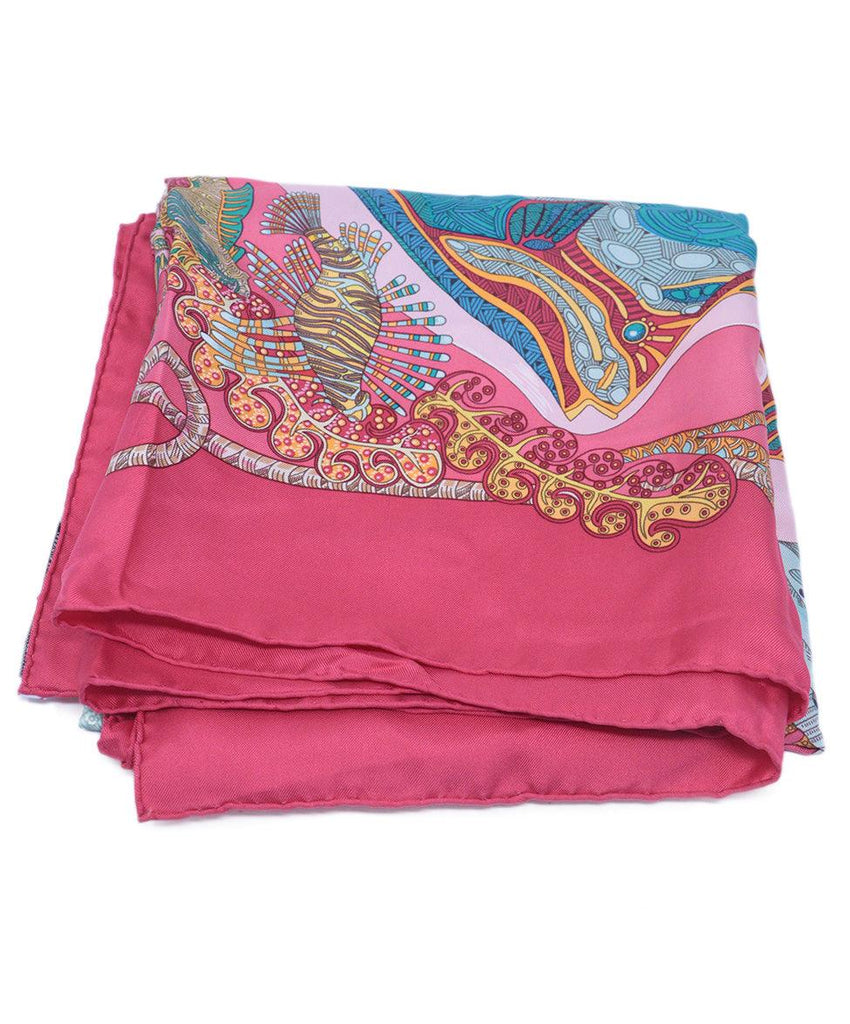 Hermes Fuchsia Fish Print Scarf 2