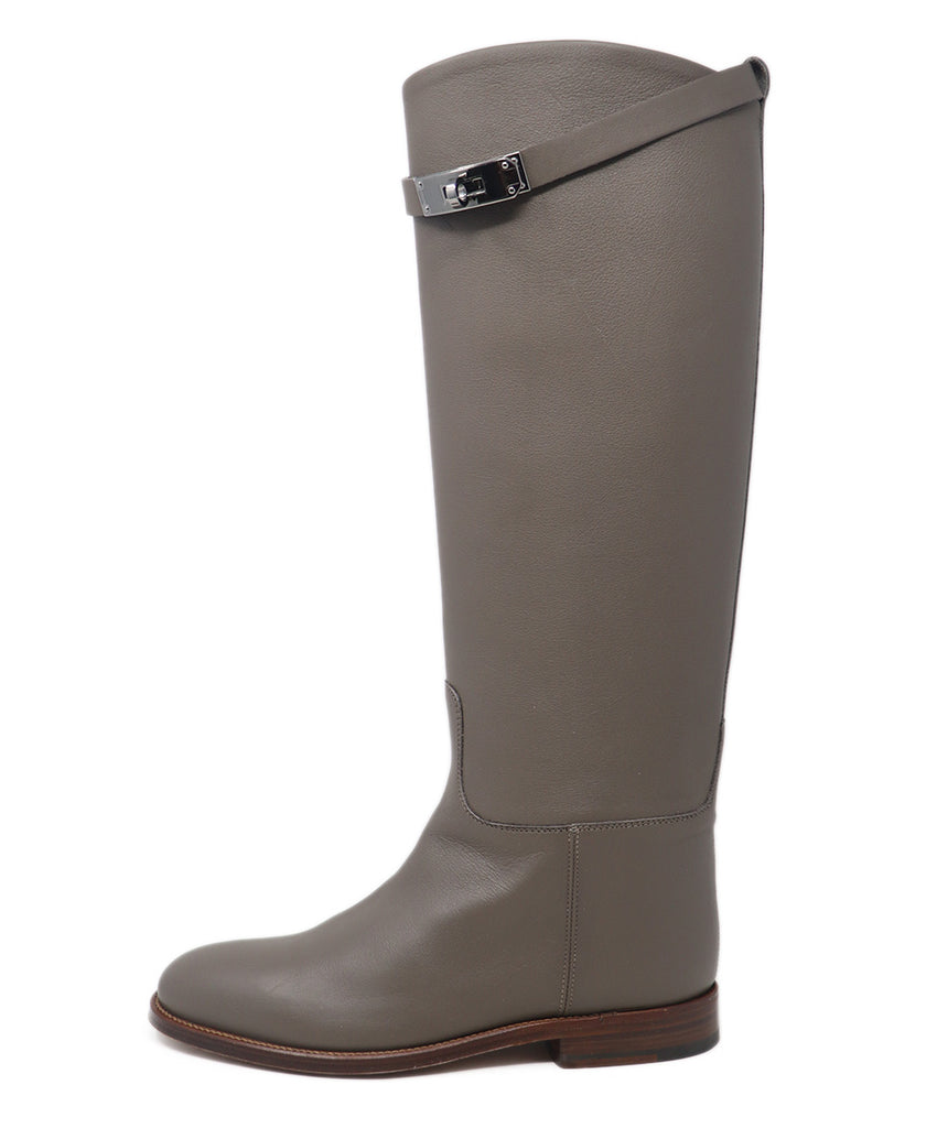 Hermes Taupe Leather Buckle Boots 1