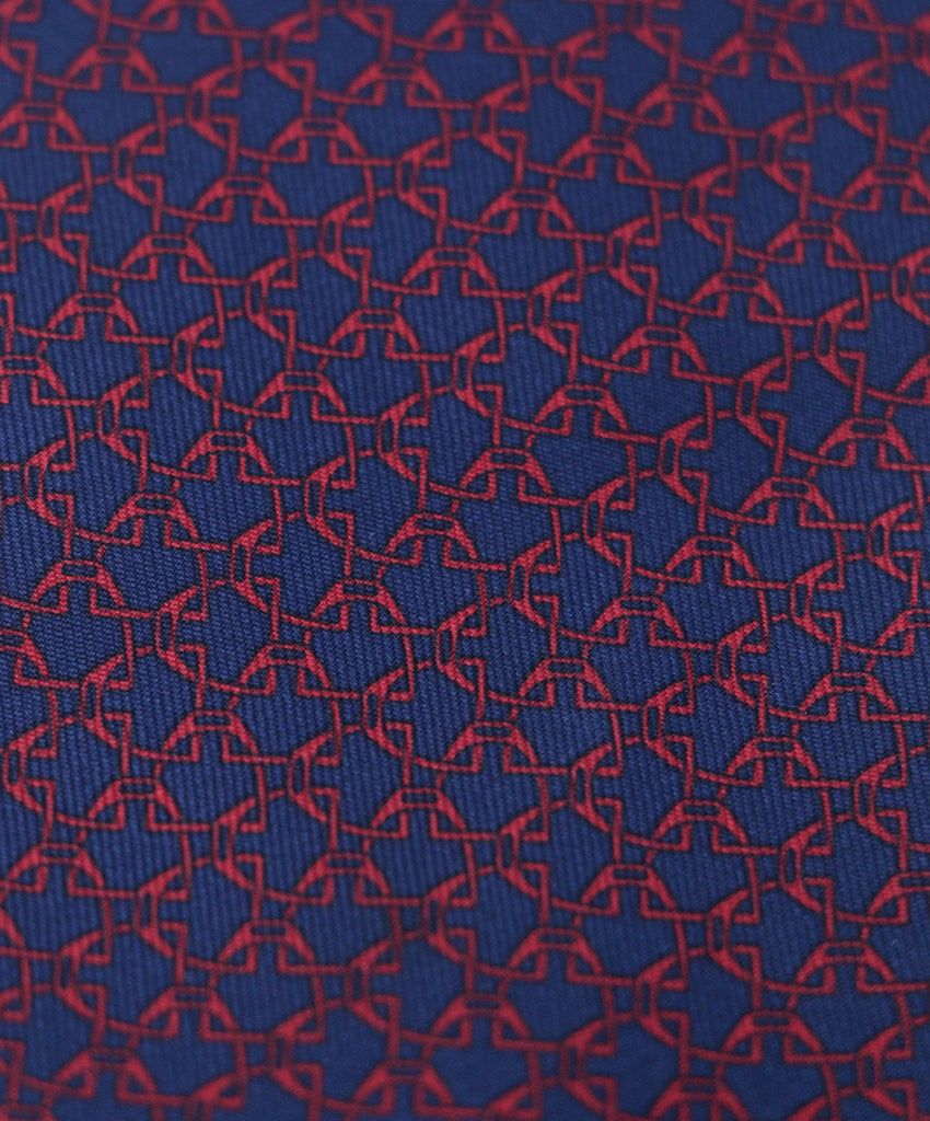 Hermes Navy & Red Print Silk Tie 1