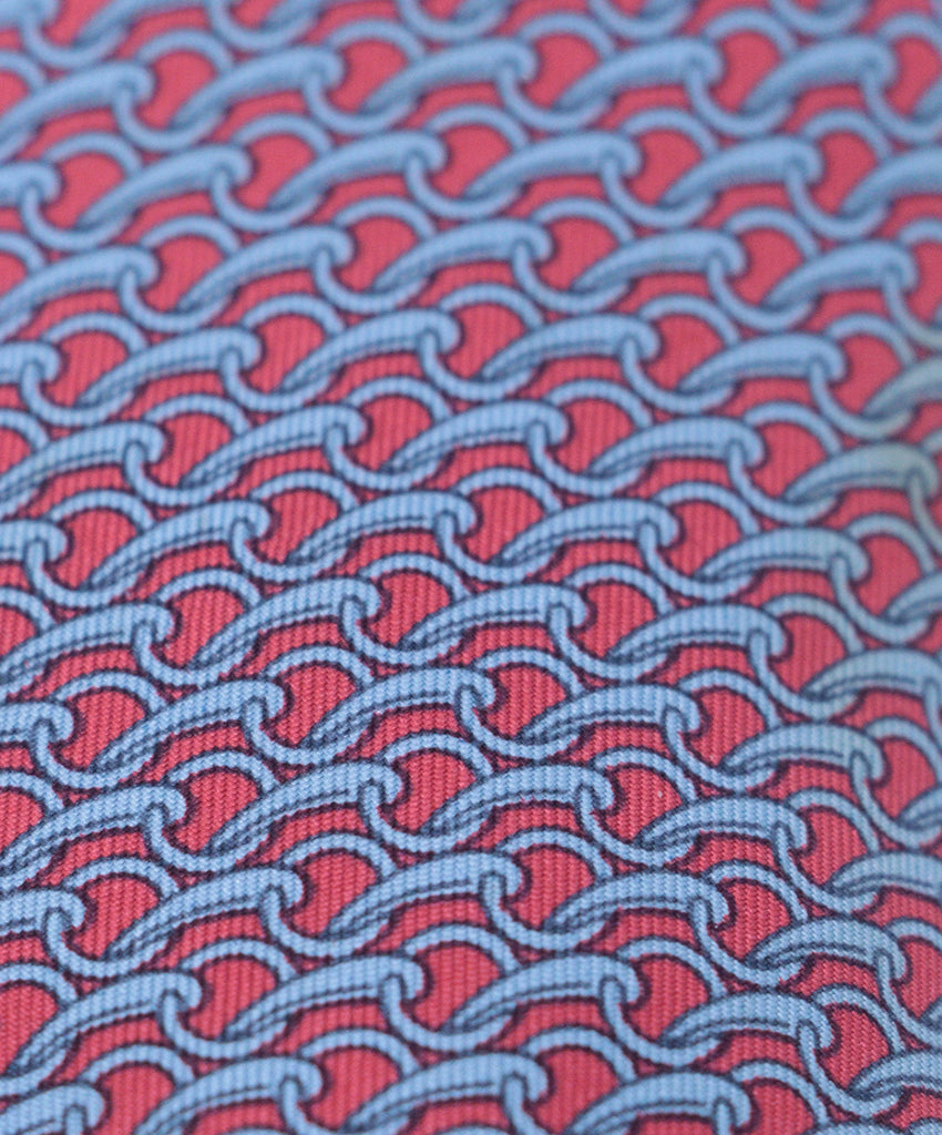 Hermes Red & Blue Print Silk Tie 3