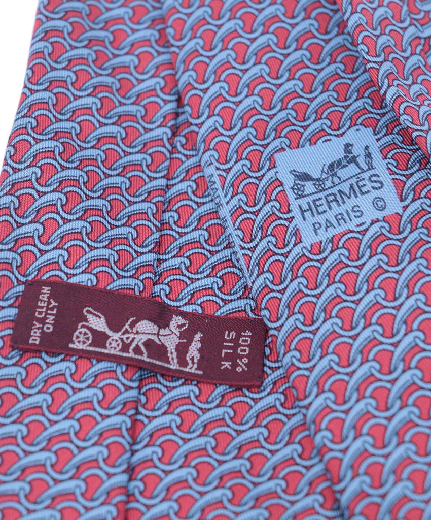 Hermes Red & Blue Print Silk Tie 2