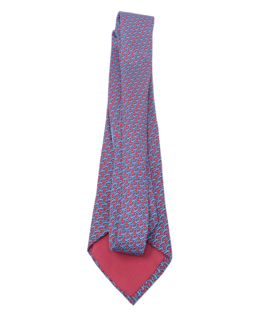 Hermes Red & Blue Print Silk Tie 1