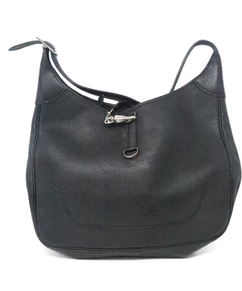 Hermes Black Leather Hobo Trim Bag 