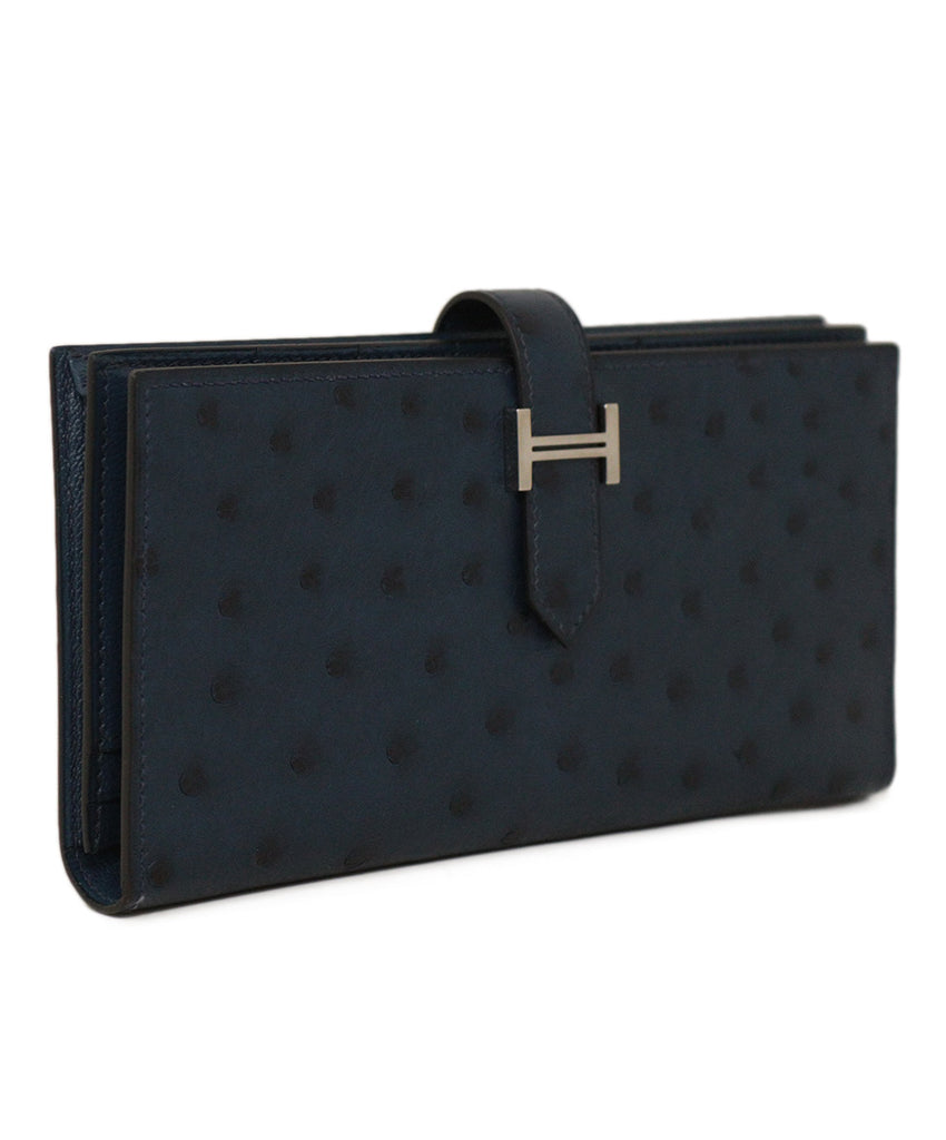 Hermes Bearn Ostrich Navy Wallet 1