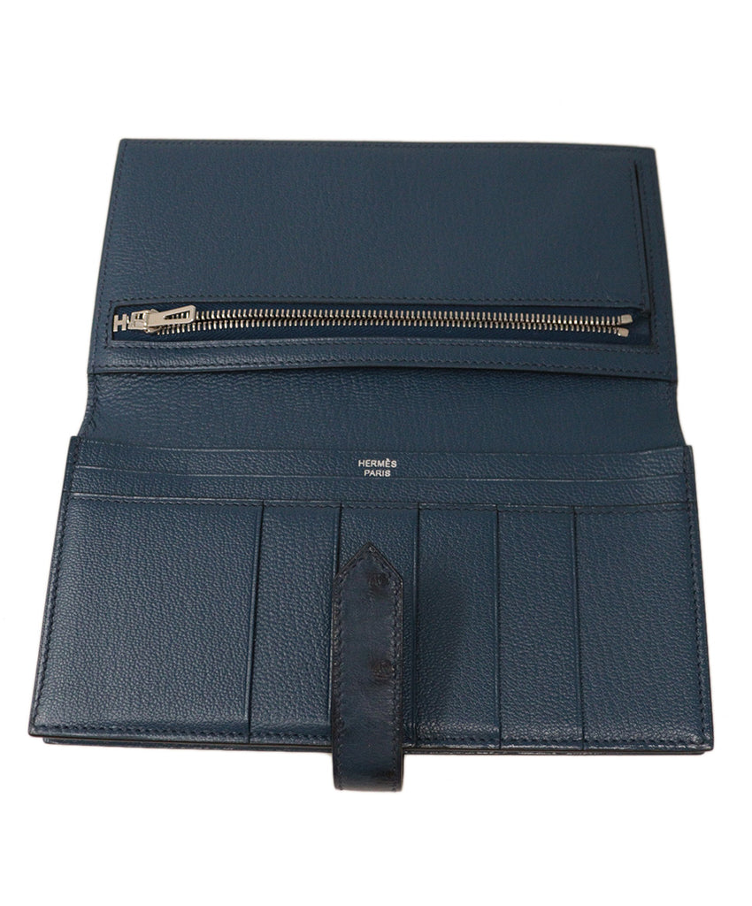 Hermes Bearn Ostrich Navy Wallet 4