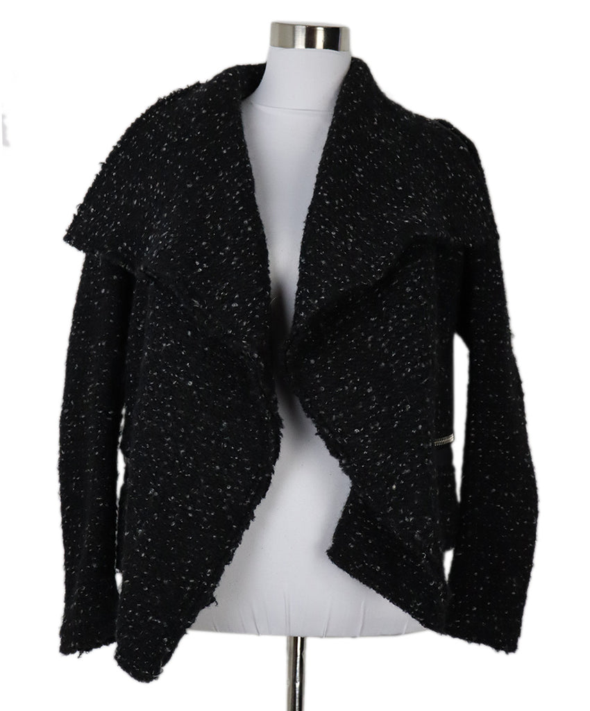 IRO Black White Acrylic Mohair Wool Leather Jacket 