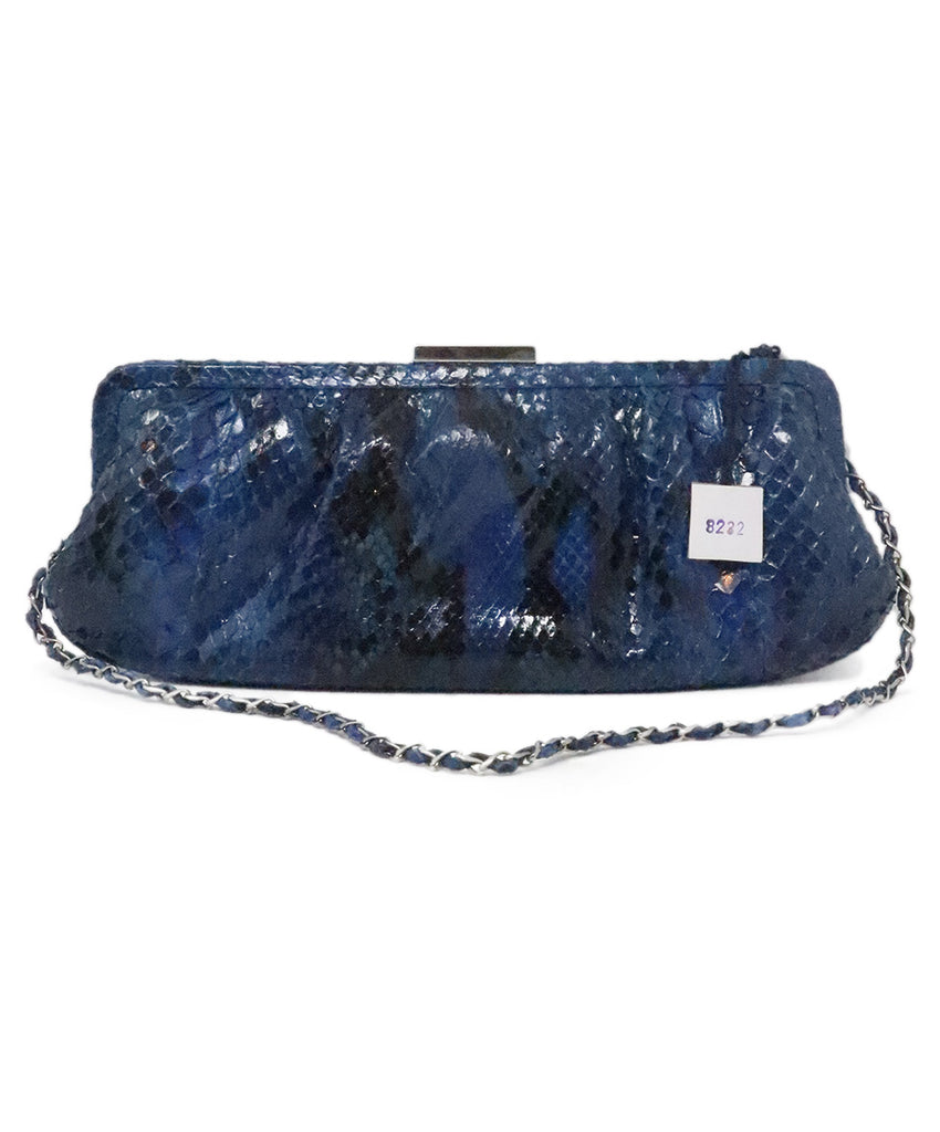 Blue & Black Python Leather Clutch 