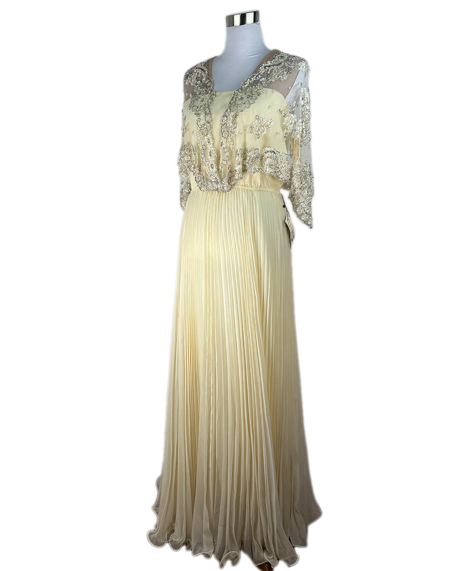 cream beaded evening dress Luxury Nude Beaded A Line Evening Dress Ruffle Tiered Skirt LA73368 Nude / 2