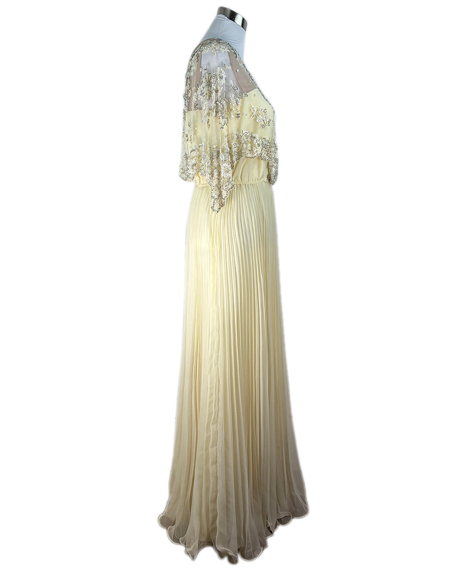 Vintage Cream Pleated Beaded Detail Gown Sz 14 l Michael's Luxury Consignment – Michael's Consignment NYC