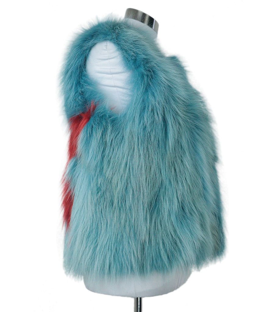 Jet Set Blue & Red Fox Fur Vest 1