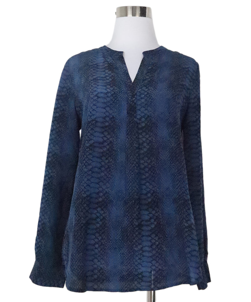 Joie Blue & Black Print Silk Blouse 