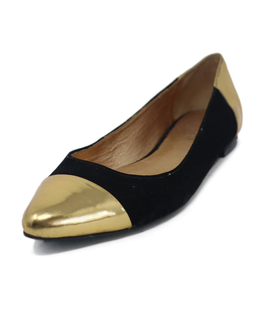 Kate Spade Black Suede & Gold Flats 