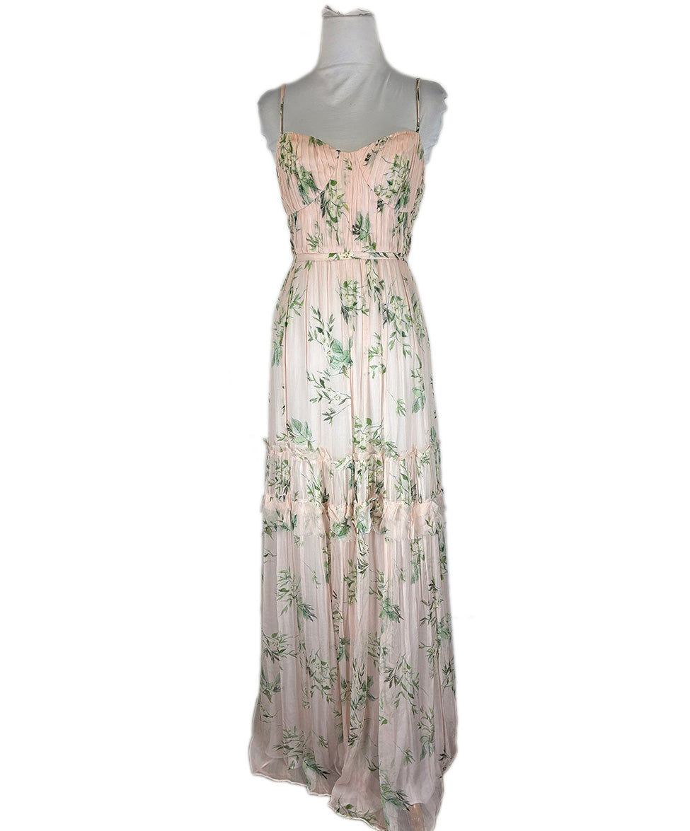 pink and green floral formal dress Light Green Tulle Prom Dresses with Pink Flowers Floral Evening Dress –  Viniodress main image 1