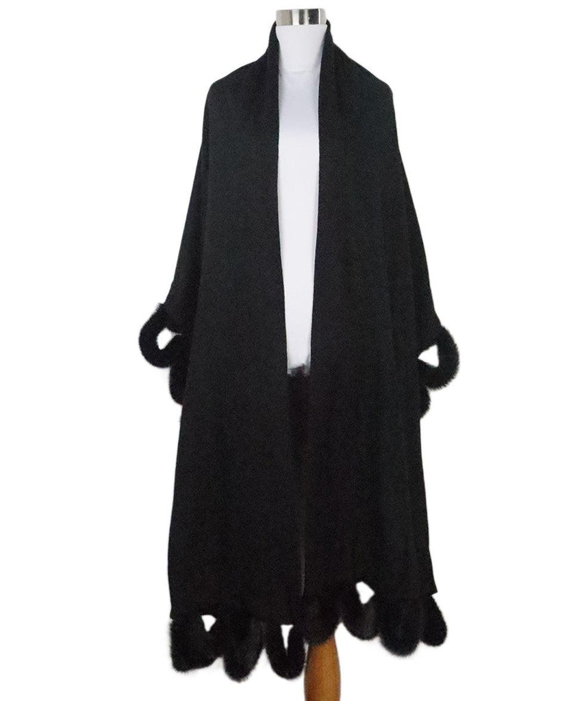 Landau Black Wool & Mink Fur Stole 