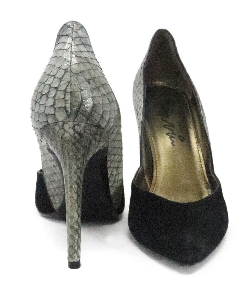 Lanvin Black Suede & Grey Snakeskin Heels 2