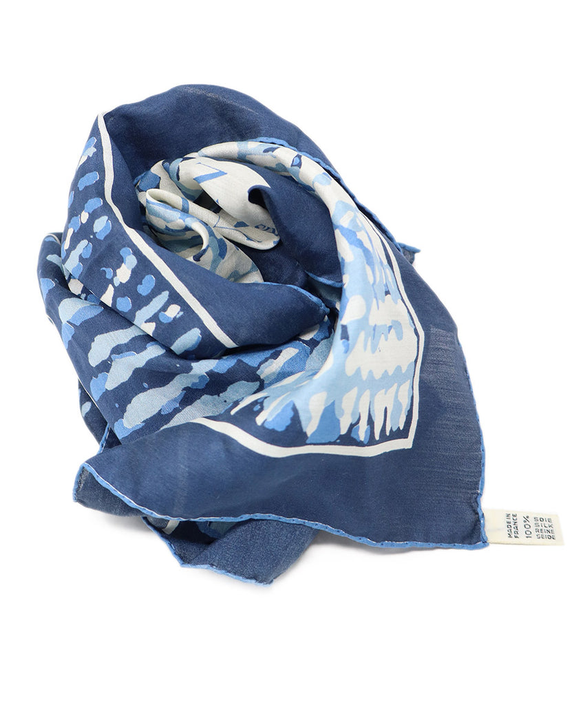 Lanvin Blue & White Print Cotton Scarf 