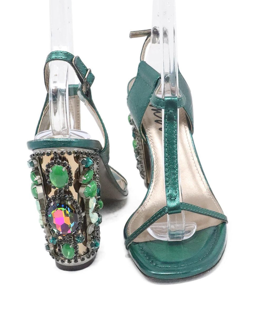 Lanvin Green Metallic Leather Sandals w/ Jewel Heel sz 9 - Michael's Consignment NYC