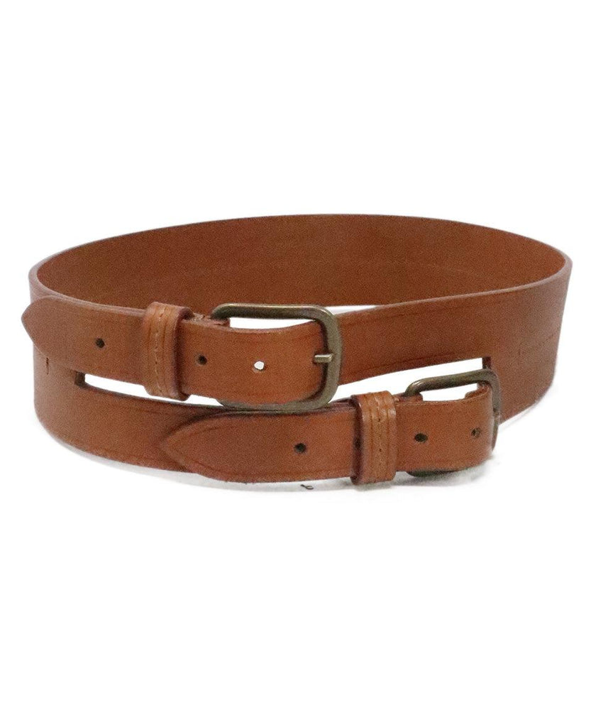 Lanvin Tan Leather Double Buckle Belt 