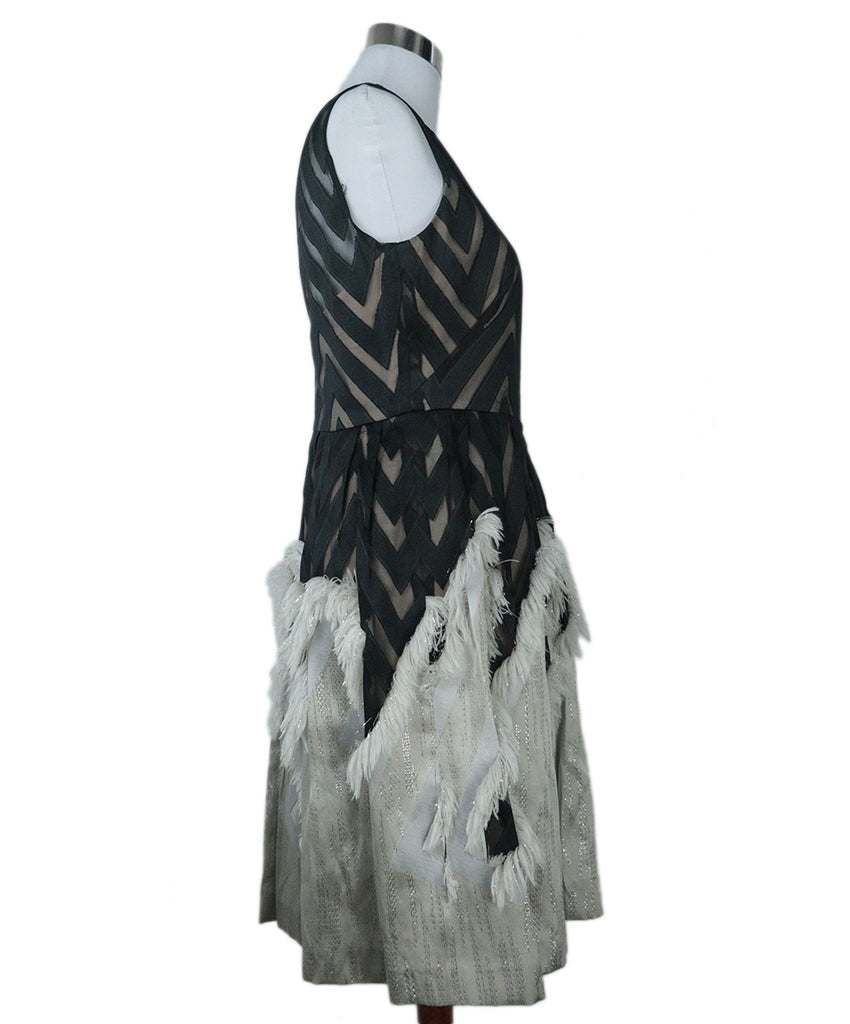 Lela Rose B&W Silk Fringe Dress 1