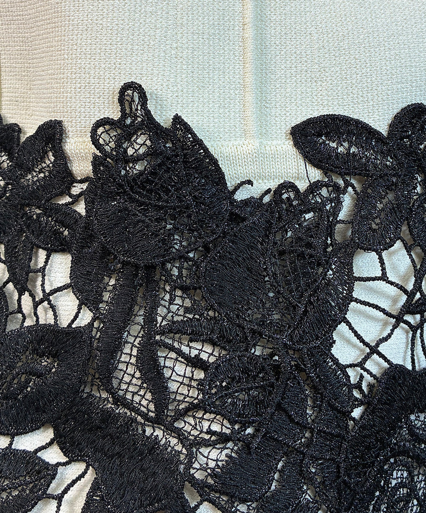 Lela Rose Ivory Viscose Spandex Black Lace Trim Dress sz 6 l Michael's Luxury Consignment Michael's Consignment NYC Lela Rose Ivory Viscose Spandex Black Lace Trim Dress sz 6 l Michael's Luxury Consignment Michael's Consignment NYC