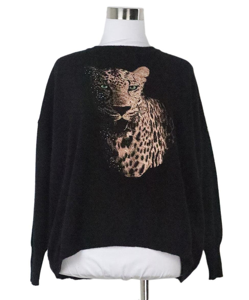 Black Leopard Embroidered Cashmere Sweater 