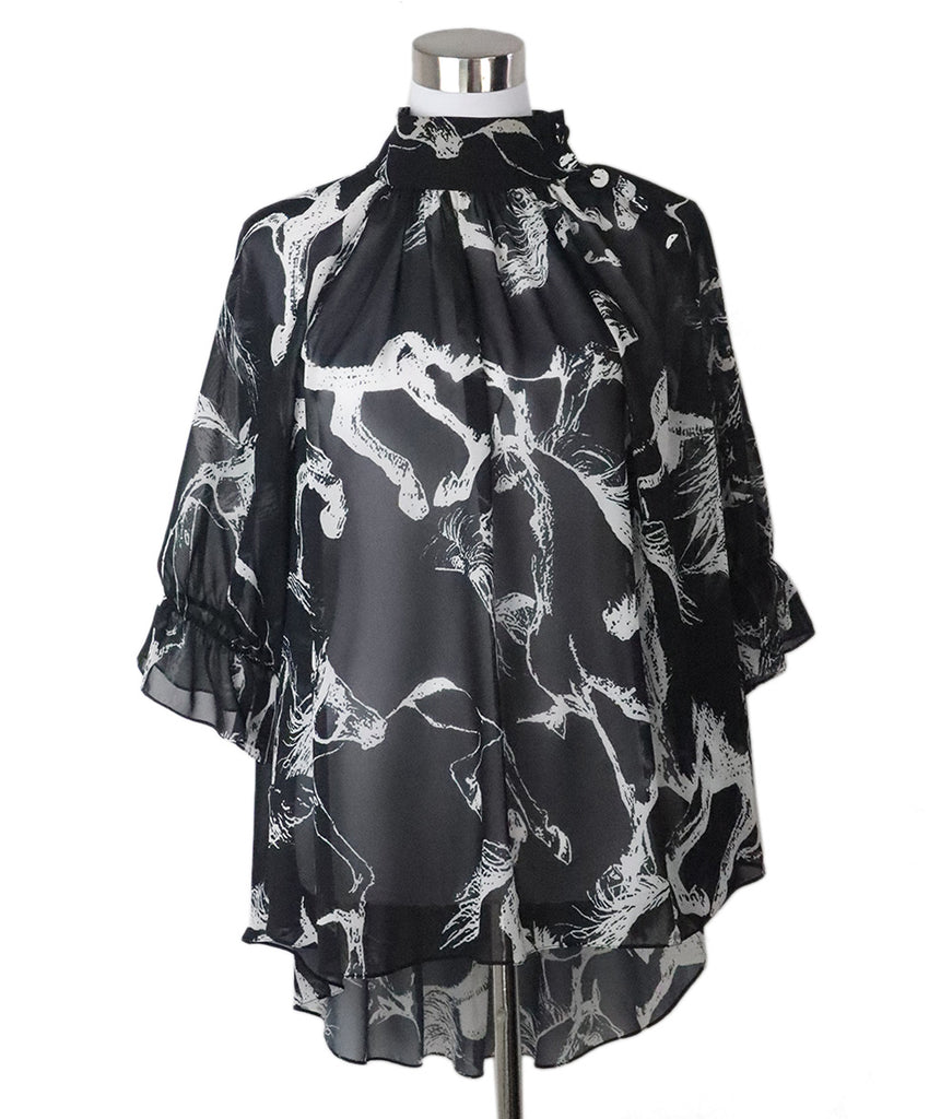 Lippes Black and White Silk Printed Blouse 