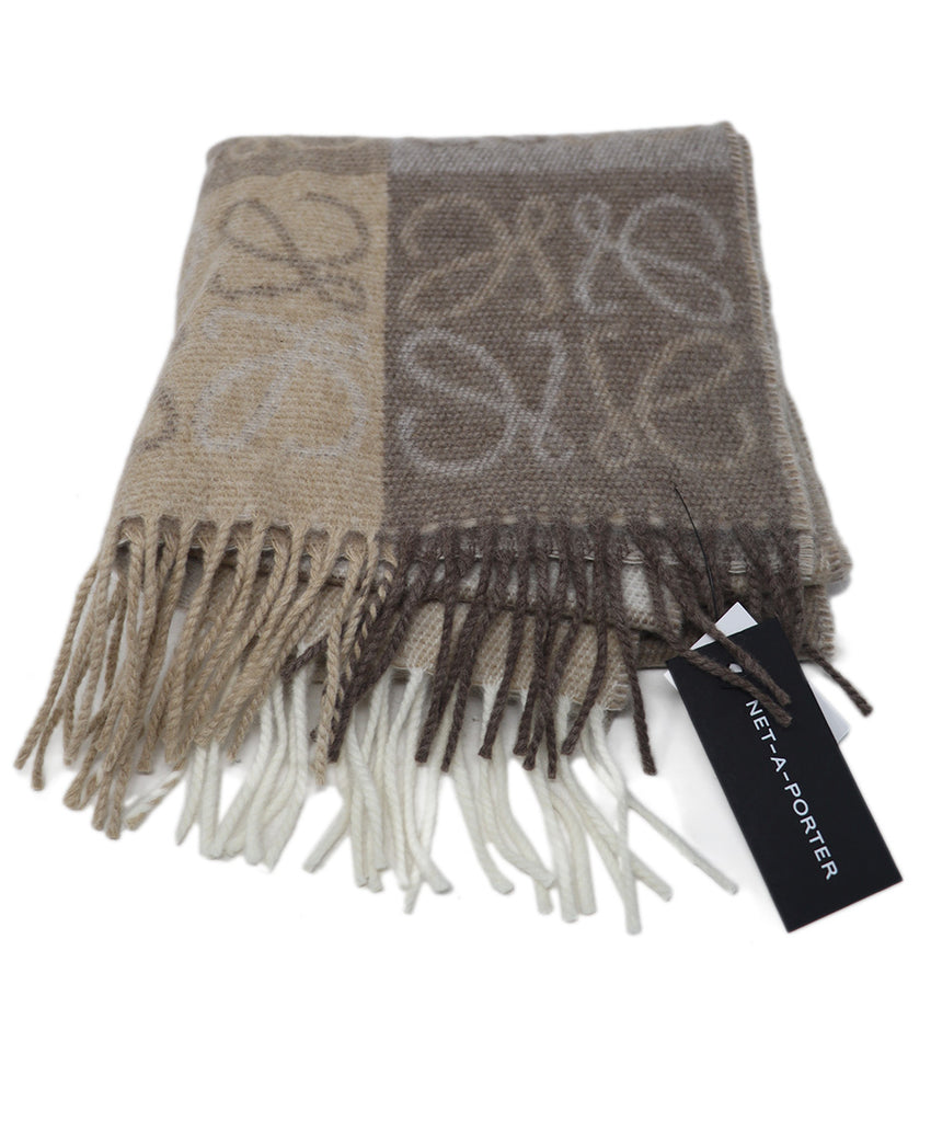 Loewe Taupe Wool Print Scarf 