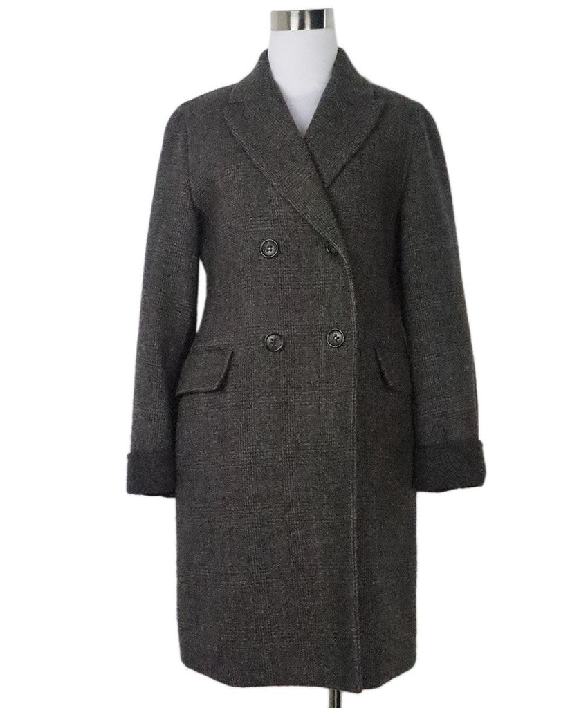 Loro Piana Grey & Brown Plaid Cashmere Coat 