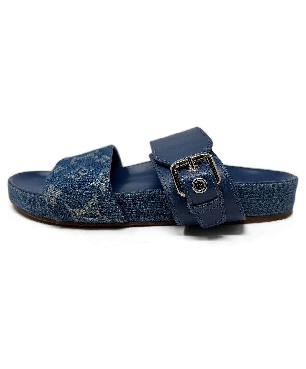 Louis Vuitton Blue Leather Denim Sandals sz 37 l Michael's Luxury