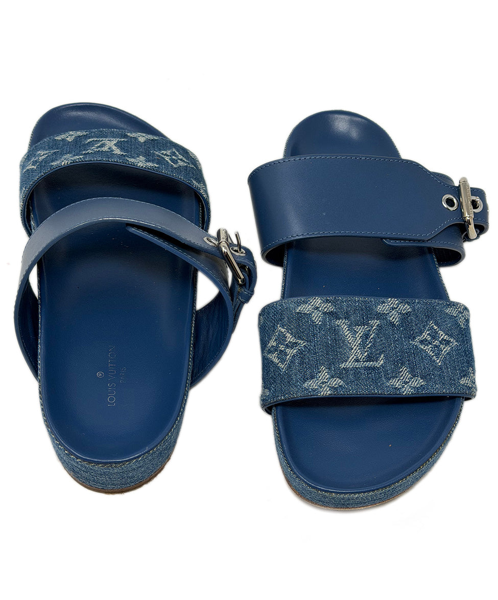 Louis Vuitton Blue Leather Denim Sandals sz 37 l Michael's Luxury