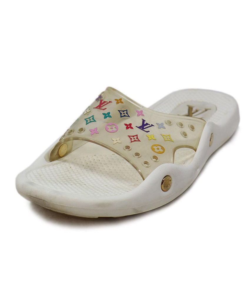 Louis Vuitton White & Multicolor Monogram Slides 
